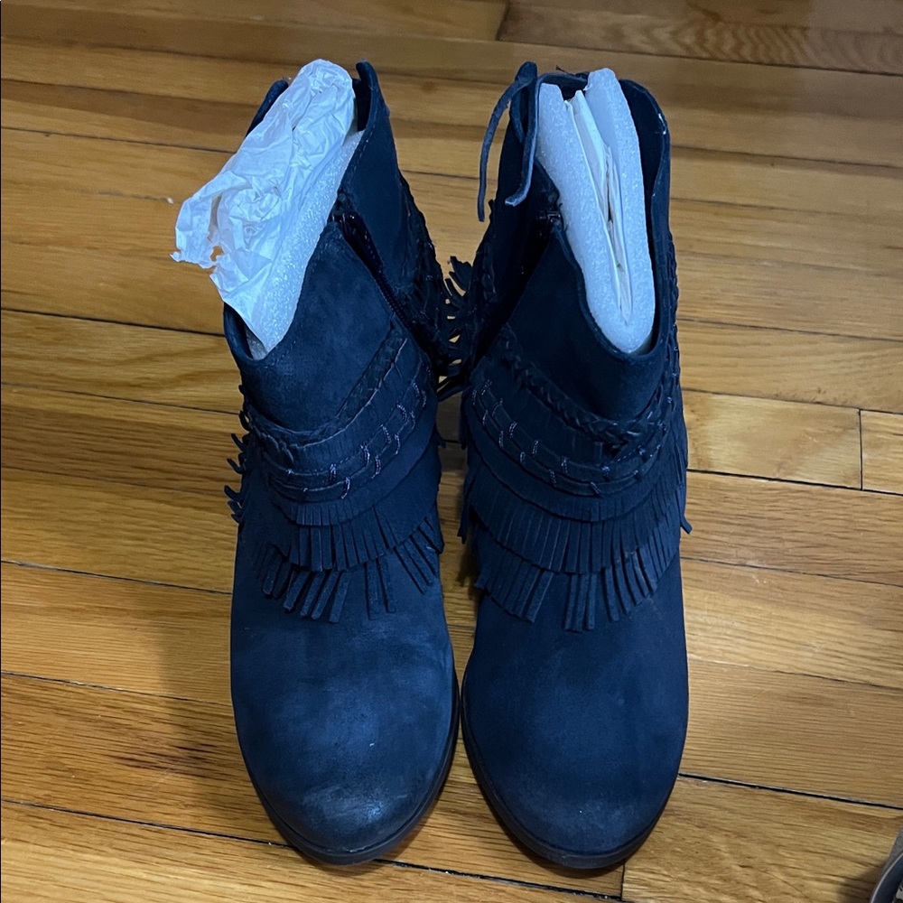 Naughty Monkey Navy Fringe Ankle Boots